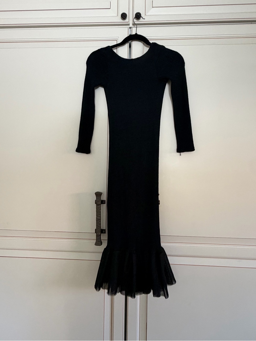 Vtg HUNZA G London Elegant Black Long-Sleeve Backless Midi Dress Rare - Picture 3 of 8